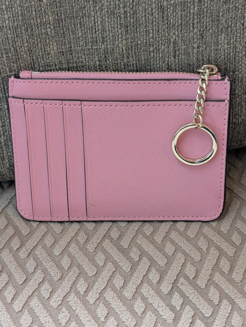 Kate Spade Pink Leather Zip Card Case Keyring Wallet EUC